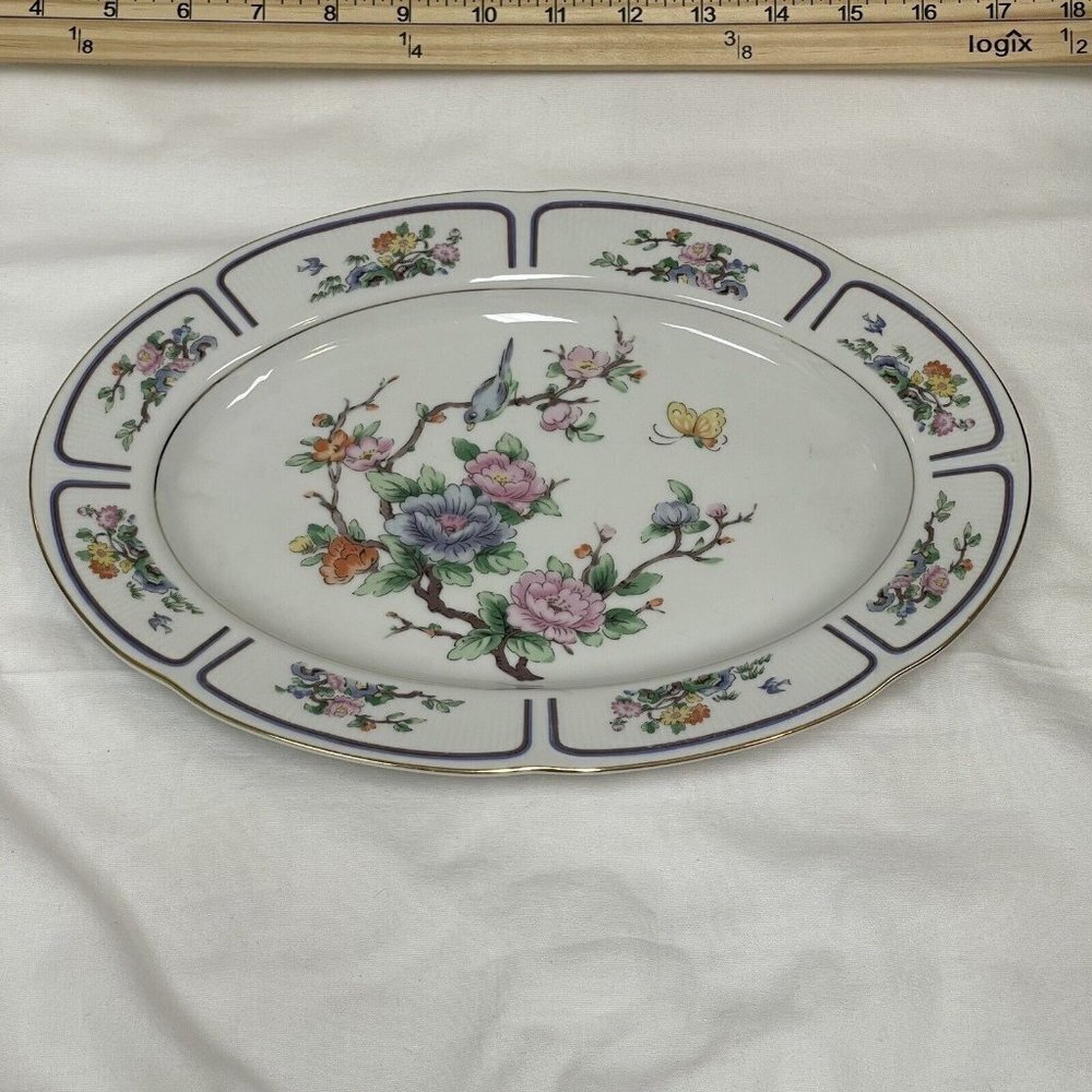 Crescent Fine China by Ranmaru Papillon Japan Floral Serving Platter 12"x8 3/4"